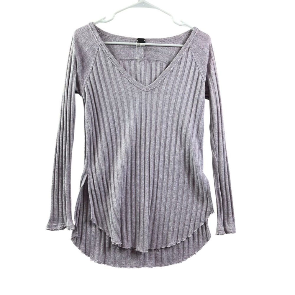 We The Free People Cotton Ribbed V neck Shirt Top Womens XS Purple